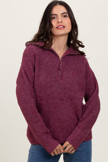 Burgundy Half Zip Maternity Pullover Sweater