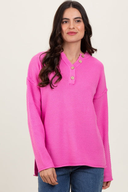 Pink Diamond Knit Button Detail Maternity Sweater