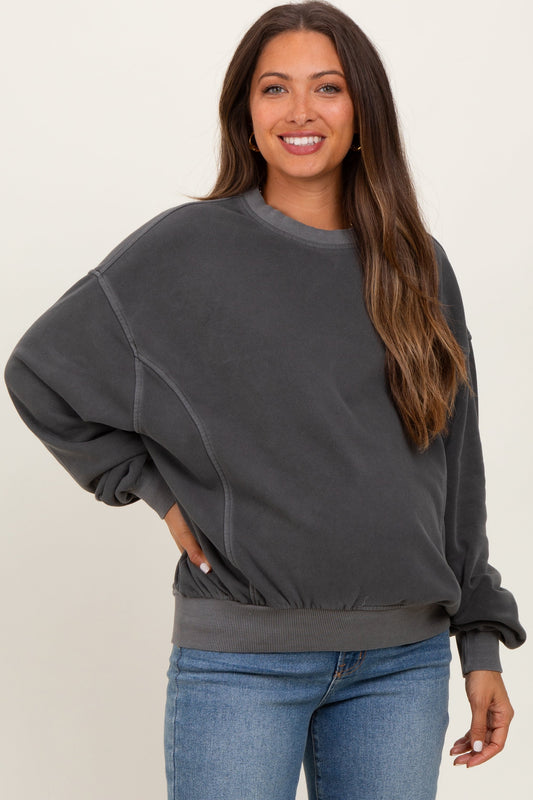 Charcoal Fleece Drop Shoulder Maternity Sweatshirt