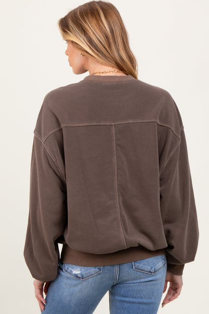 Brown Fleece Drop Shoulder Maternity Sweatshirt