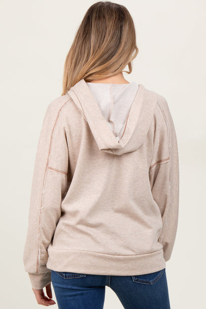 Beige Oversized Raw Hem Maternity Hoodie