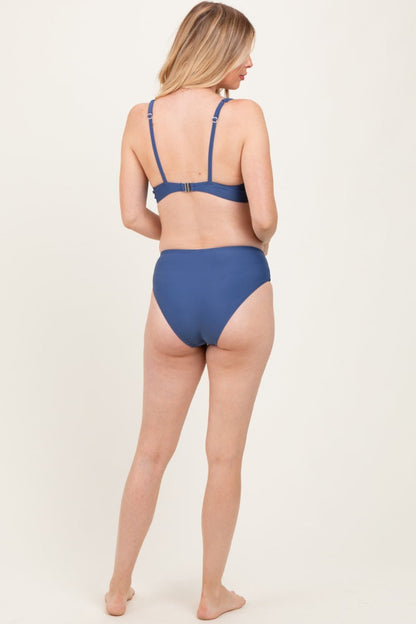 Blue Crochet Detail Double Strap Maternity Bikini Set