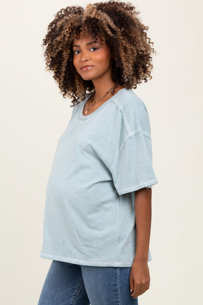 Mint Solid Tri-Blend Short Sleeve Maternity Tunic Top