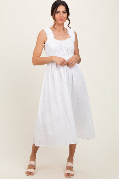 White Eyelet Sleeveless Maternity Midi Dress