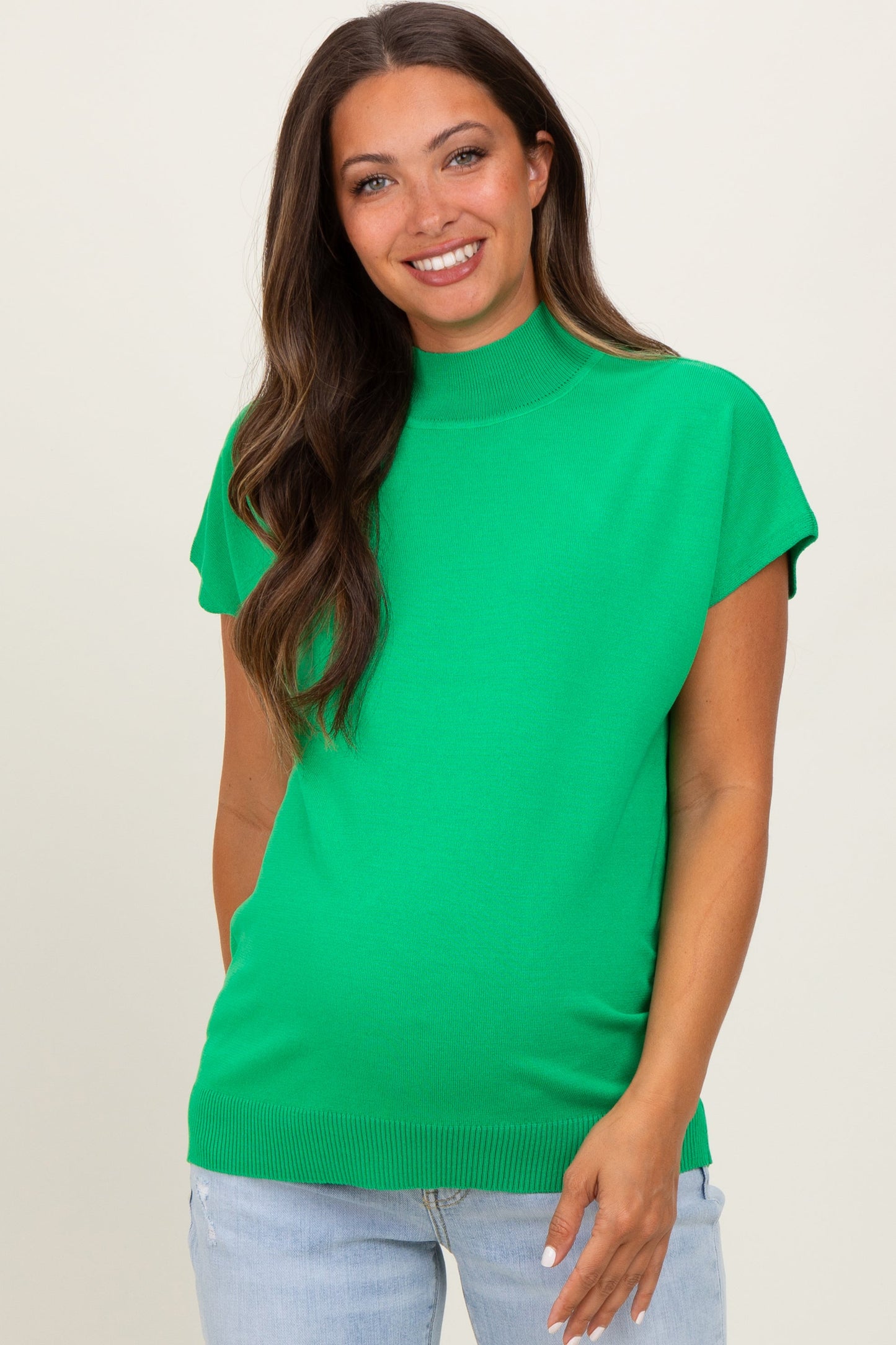 Green Mock Neck Knit Maternity Top