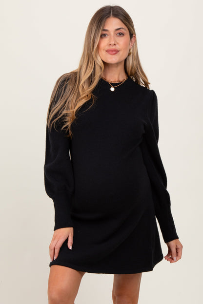 Black Knit Bubble Sleeve Maternity Mini Dress