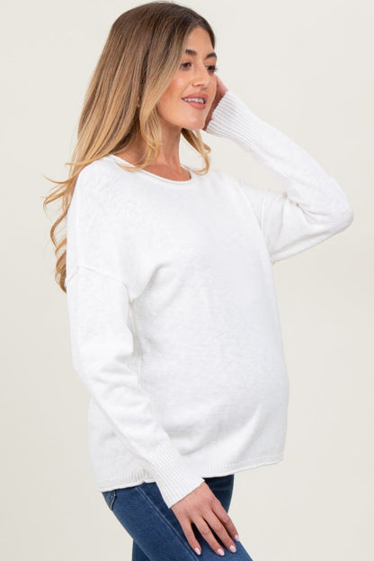 Ivory Heather Unfinished Hem Maternity Sweater