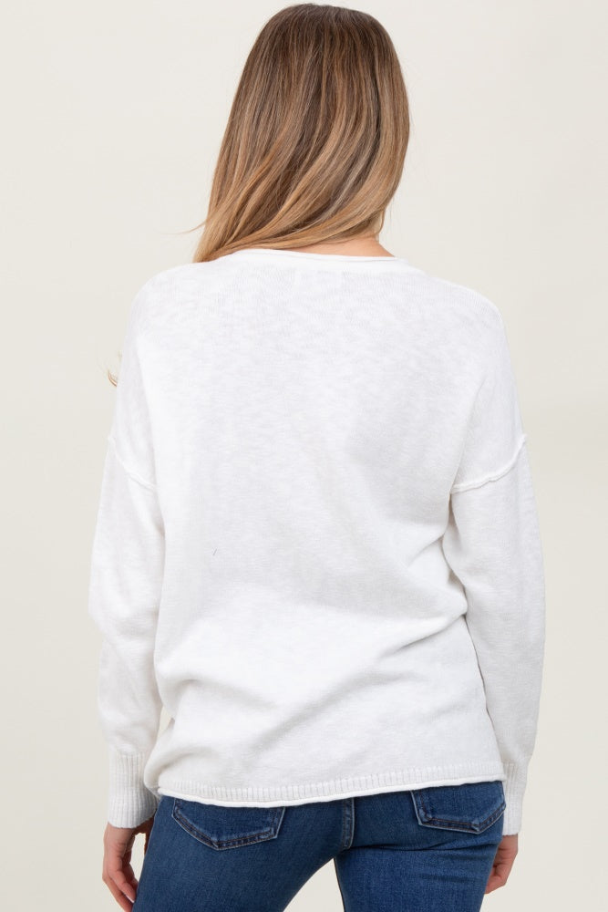 Ivory Heather Unfinished Hem Maternity Sweater