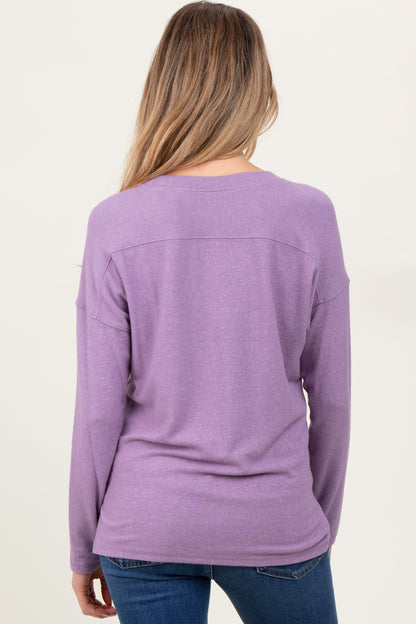 Lavender Basic V-Neck Long Sleeve Brushed Knit Maternity Top