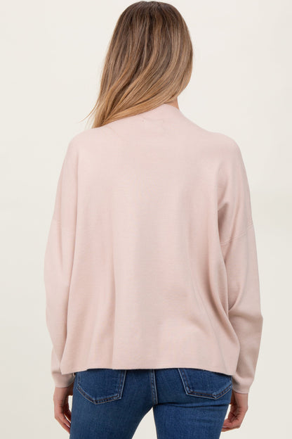 Beige Relaxed Fit Mock Neck Maternity Sweater