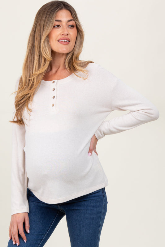 Cream Brushed Knit Henley Maternity Top
