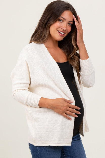 Cream Slub Knit Open Maternity Cardigan