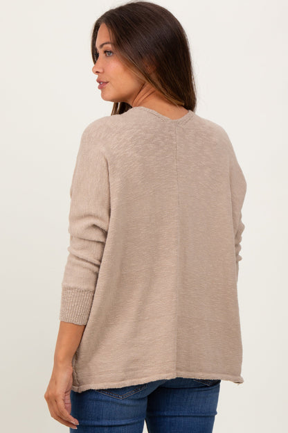 Taupe Slub Knit Open Maternity Cardigan