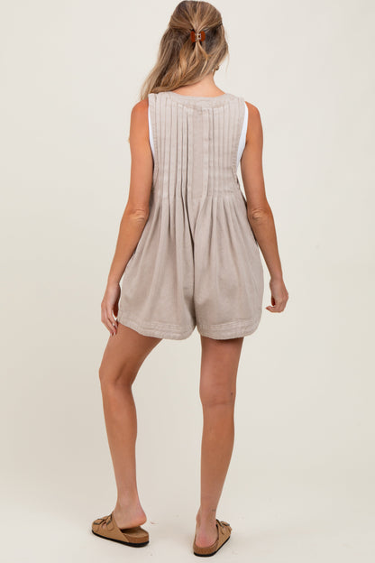 Beige Deep V-Neck Pleated Front Tie Sleeveless Maternity Romper