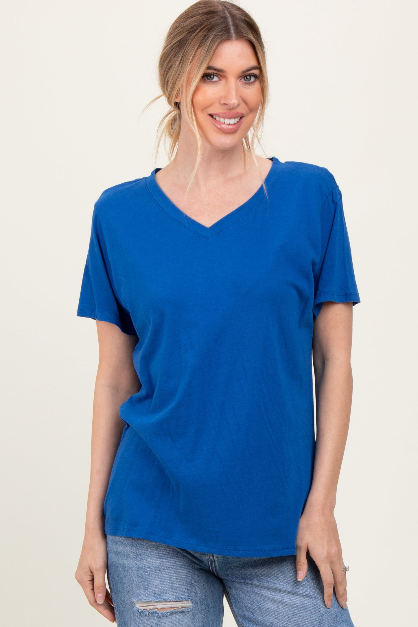 Royal Blue Oversized V-Neck Short Sleeve Maternity Tee