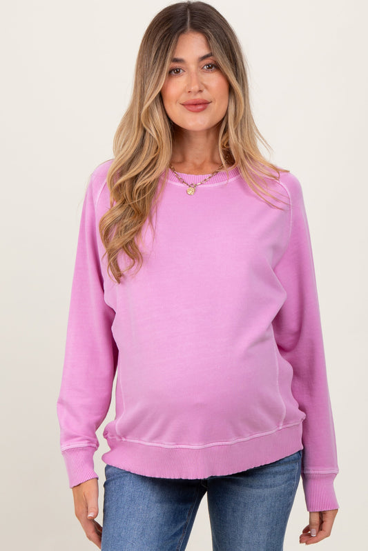Pink French Terry Vintage Wash Maternity Pullover