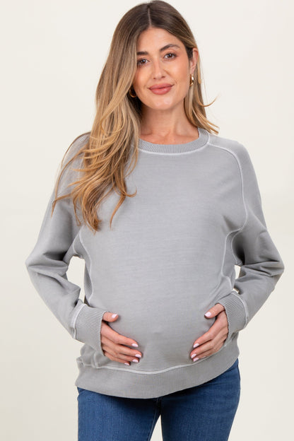 Heather Grey French Terry Vintage Wash Maternity Pullover