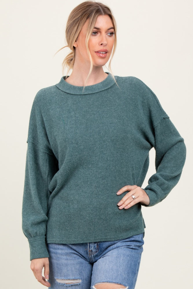 Light Olive Brushed Ribbed Knit Maternity Pullover
