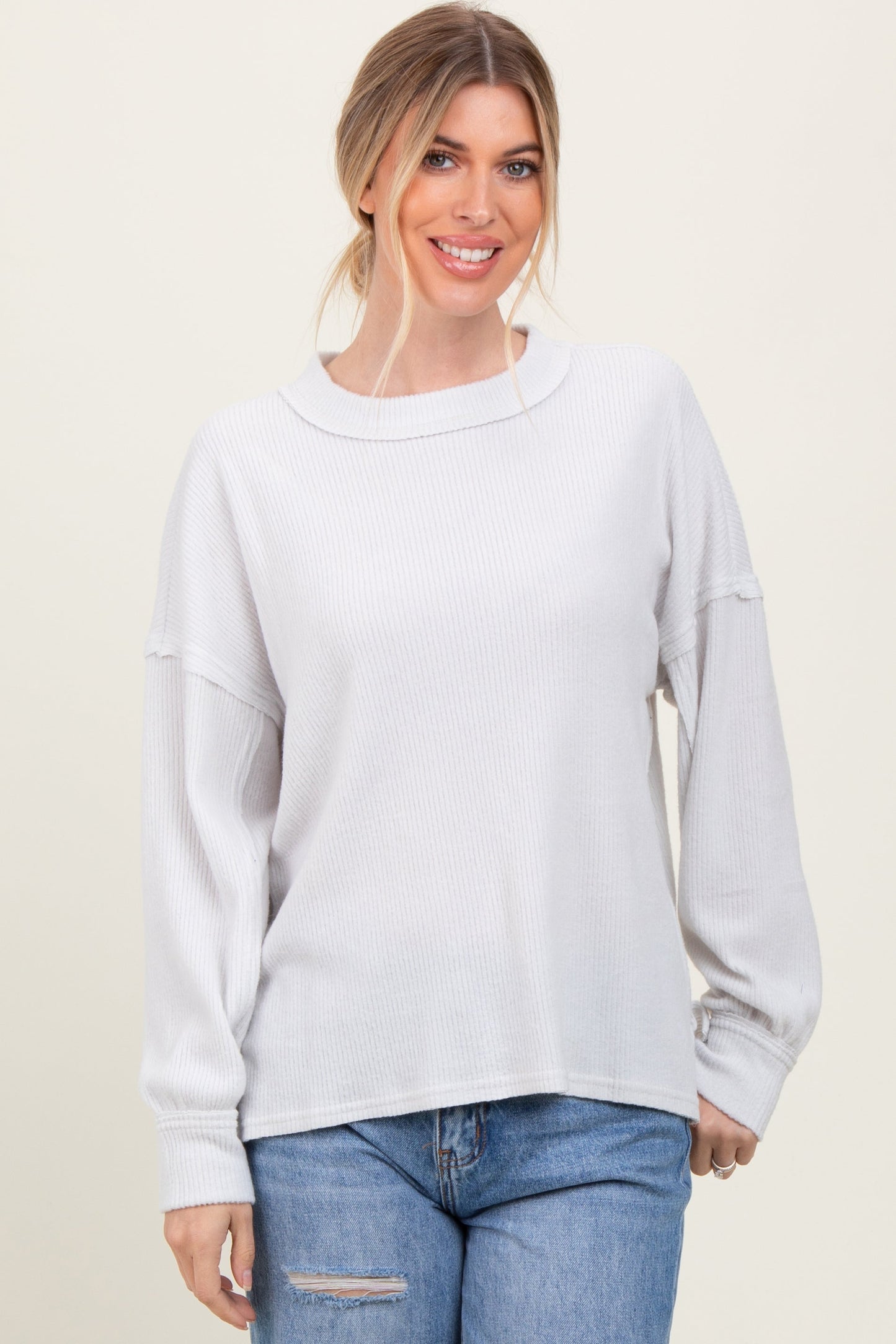 Ivory Brushed Ribbed Knit Maternity Pullover