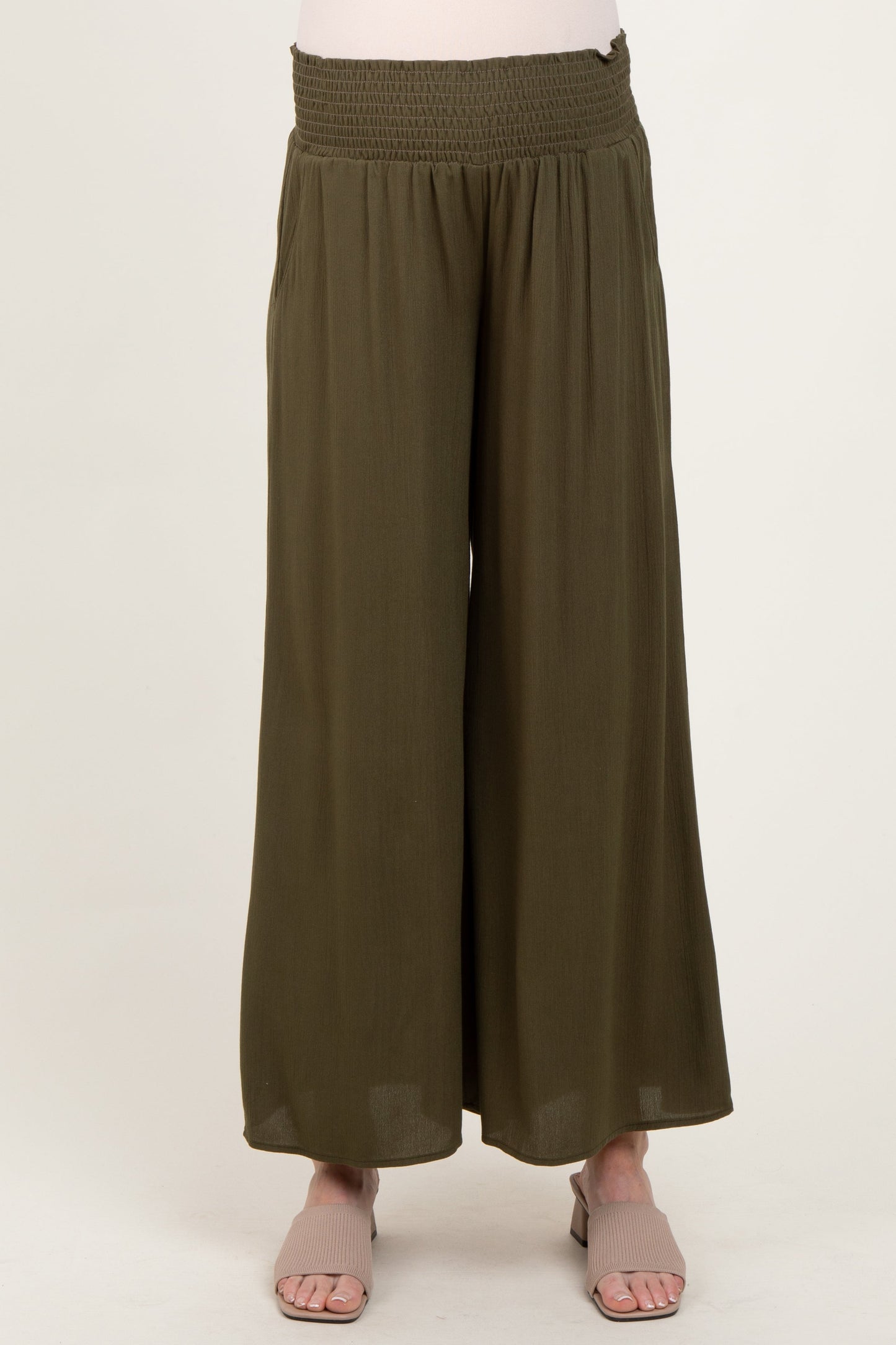 Olive Wide Smock Waist Maternity Pants