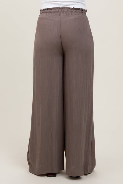 Mocha Ruffled Drawstring Waist Wide Leg Maternity Pants