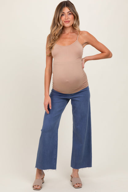 Blue Raw Hem Wide Leg Maternity Jeans