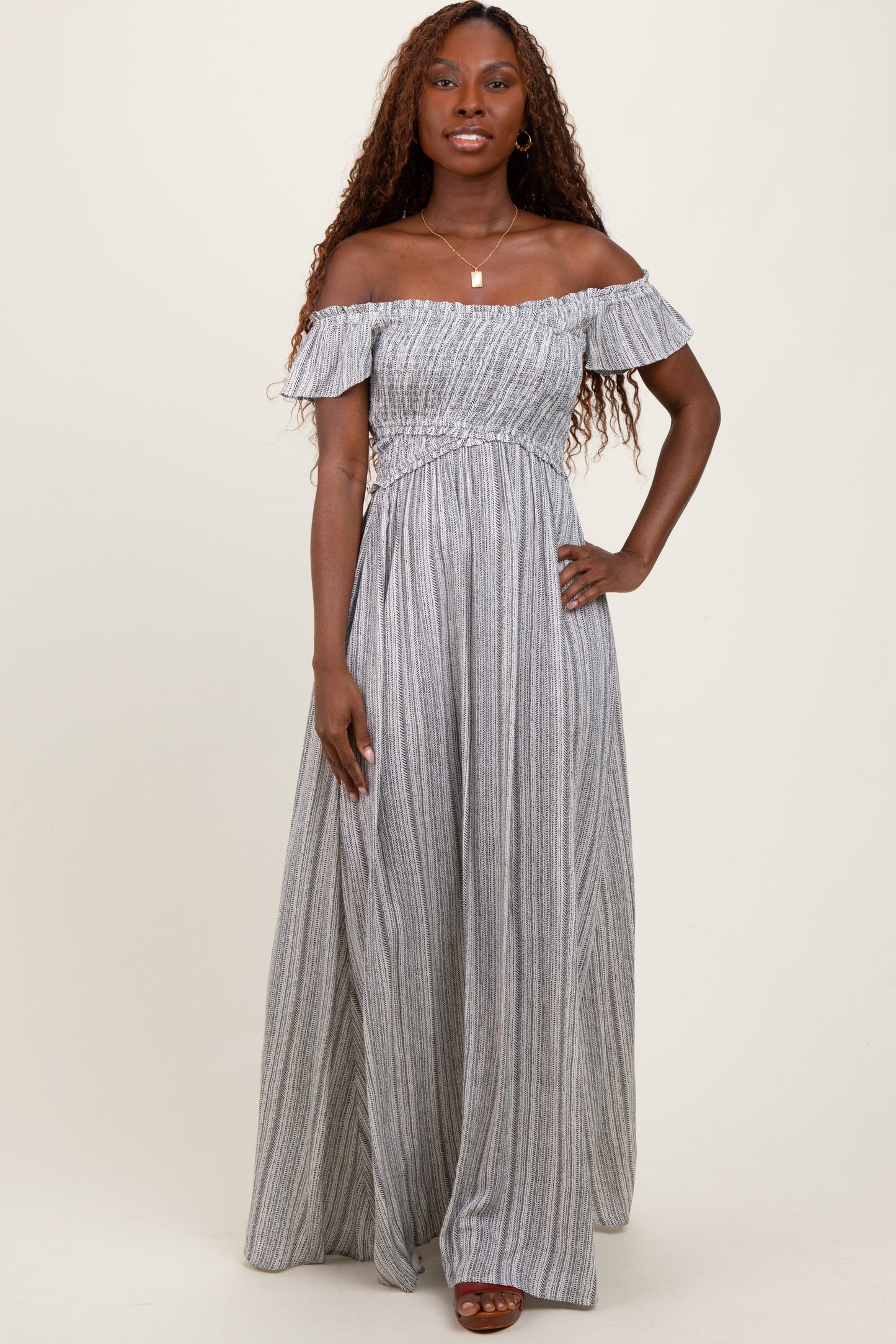 Black Smocked Top Woven Maternity Maxi Dress