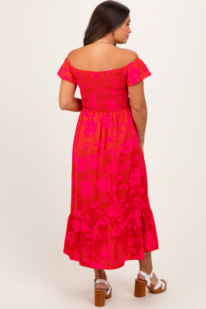 Red Multi Smocked Top Maternity Maxi Dress