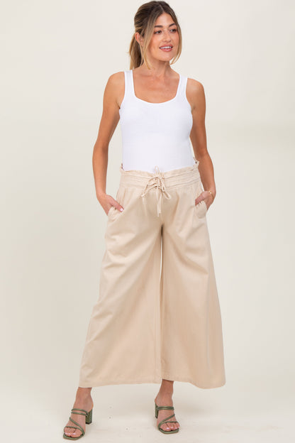 Cream Flowy Cropped Maternity Pant