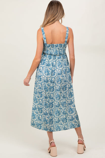 Blue Abstract Print Maternity Midi Dress
