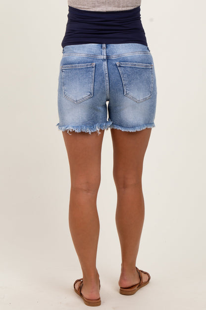Medium High Rise Loose Fit Distressed Maternity Shorts