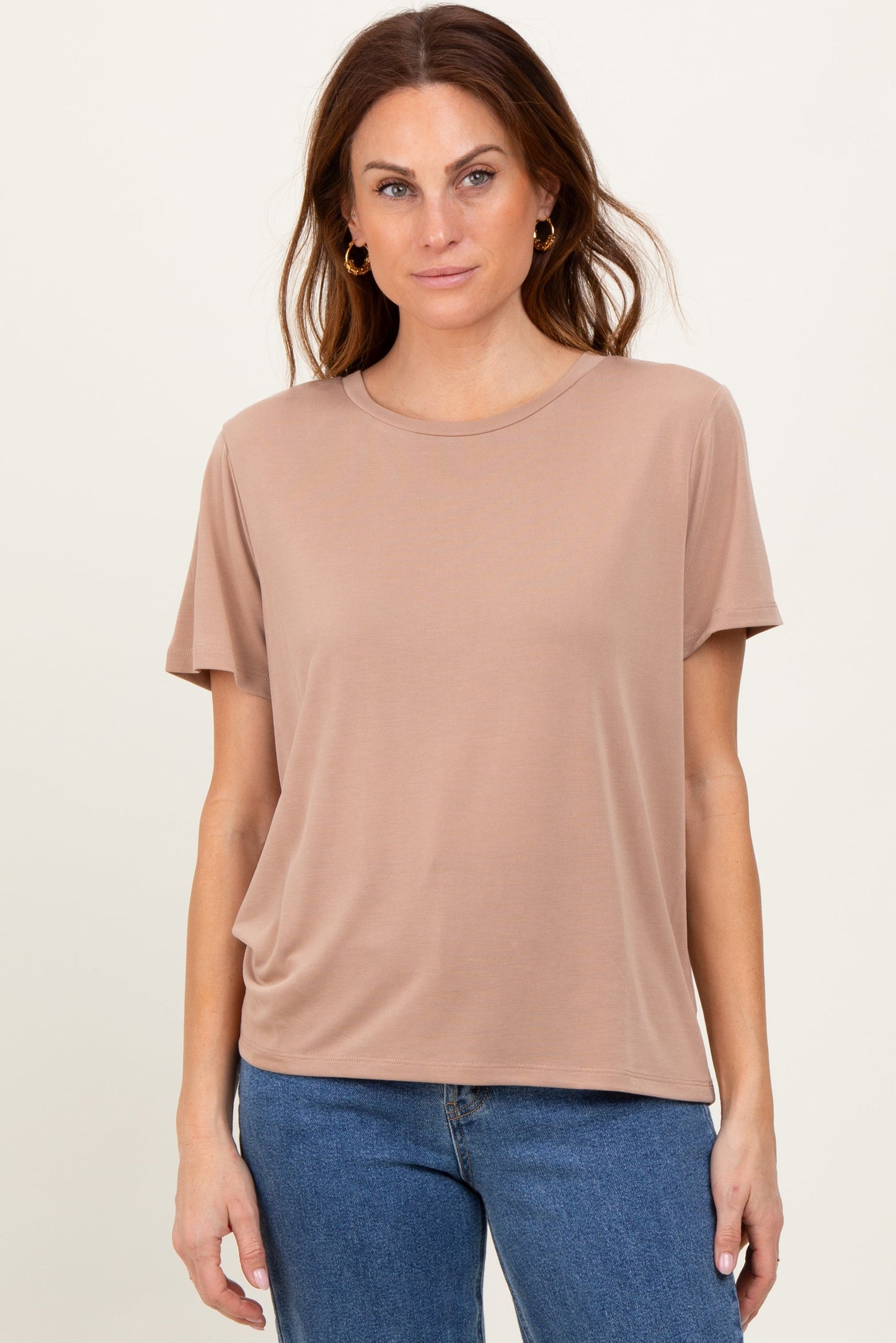 Taupe Basic Round Neck Short Sleeve Maternity T-Shirt