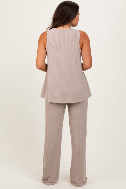 Taupe Rib Knit Tank and Pant Maternity Set