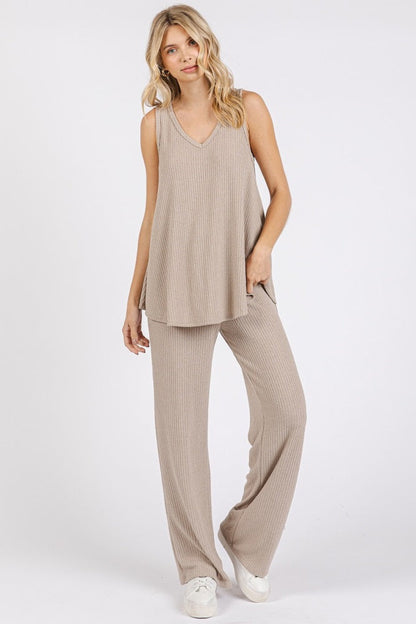 Taupe Rib Knit Tank and Pant Maternity Set