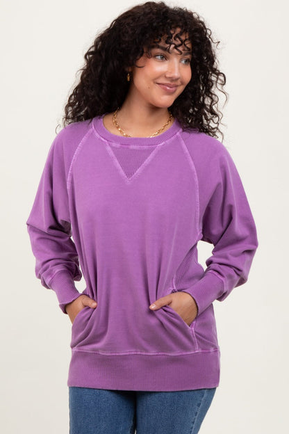 Violet Vintage Wash French Terry Maternity Pullover