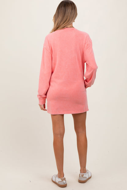 Coral Long Sleeve Oversized Sweatshirt Maternity Mini Dress