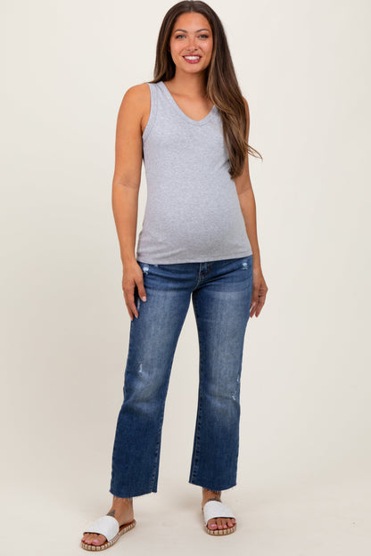 Dark Wash Faded Cropped Maternity Jeans