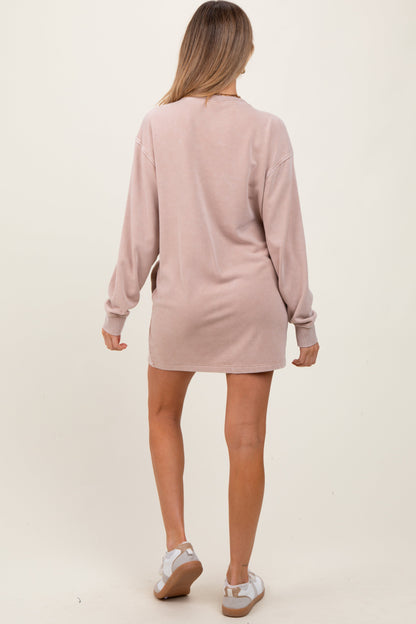 Taupe Long Sleeve Oversized Sweatshirt Maternity Mini Dress