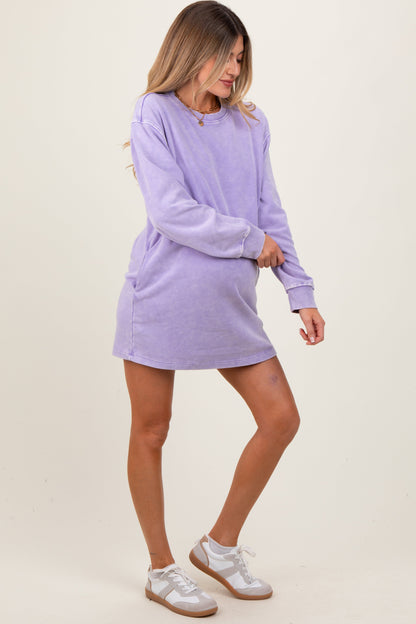 Lavender Long Sleeve Oversized Sweatshirt Maternity Mini Dress