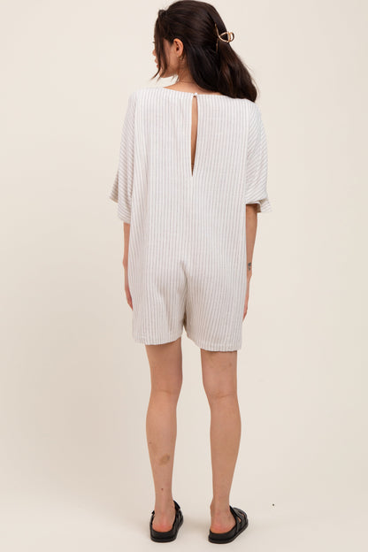 Beige Stripe Dolman Sleeve Linen Blend Maternity Romper