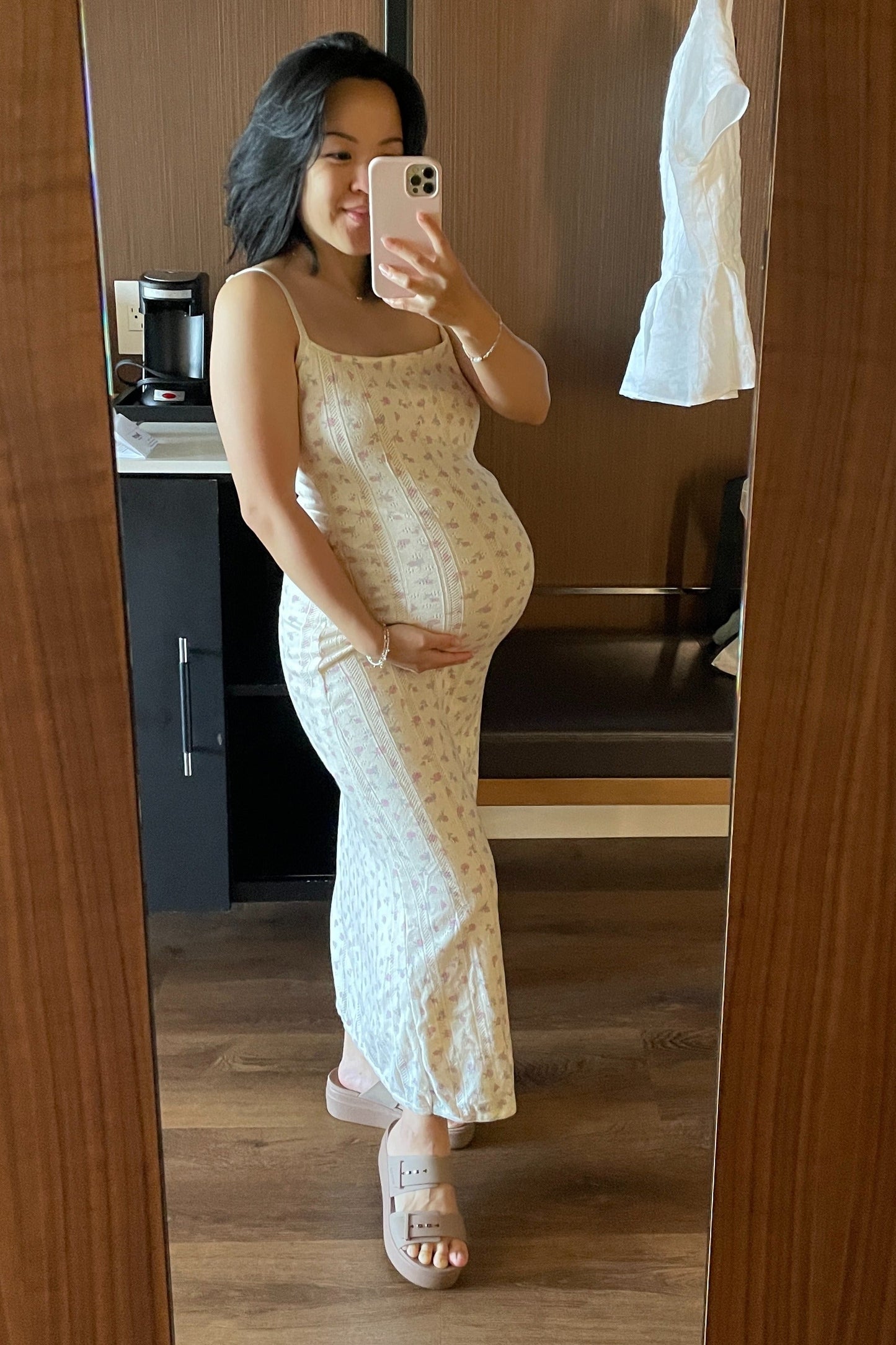 Ivory Floral Pointelle Knit Maternity Midi Dress