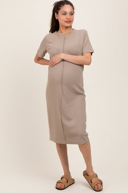 Taupe Soft Knit Short Sleeve Maternity Dress