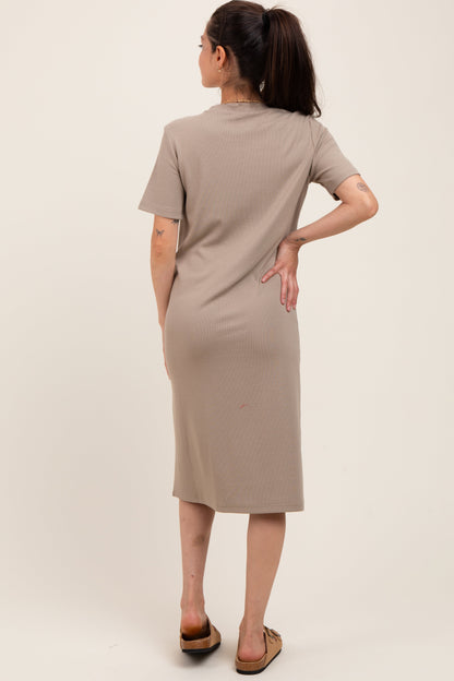 Taupe Soft Knit Short Sleeve Maternity Dress