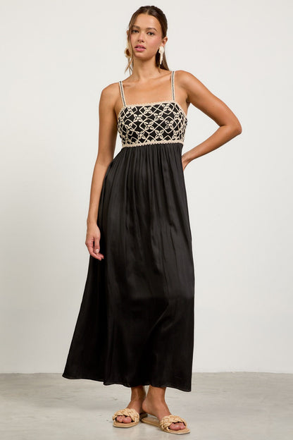 Black Embroidered Bodice Maternity Maxi Dress