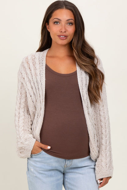 Beige Cable Knit Maternity Open Cardigan