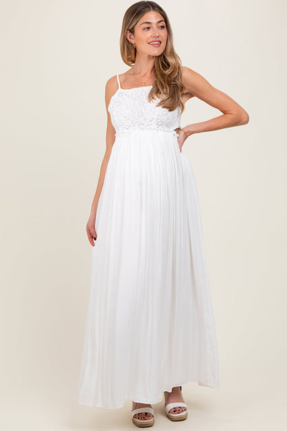White Lace Bodice Cutout Tie Back Maternity Maxi Dress
