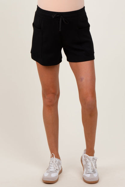 Black Patch Pocket Maternity Shorts