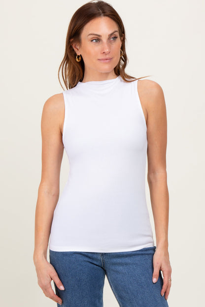 White Ribbed Sleeveless Mock Neck Maternity Top