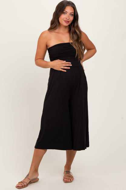Black Double Layered Strapless Tube Top Maternity Jumpsuit