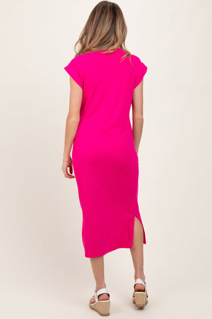 Fuchsia Basic Dolman Sleeve Maternity Midi Dress